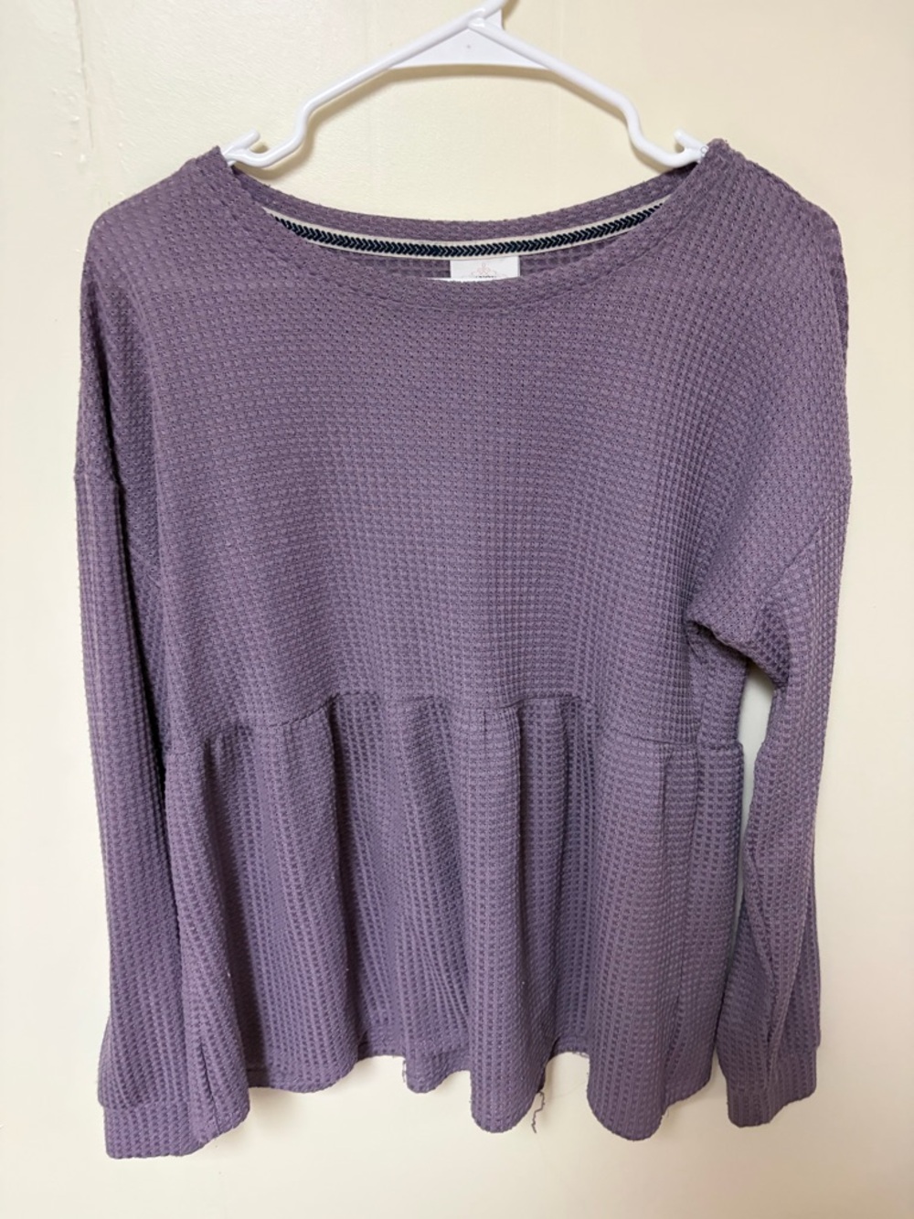 Knox Rose Lavender Purple Waffle Peplum Long Sleeve Top